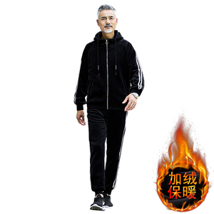 金丝绒休闲服中老年运动套装男春装外套新款老年人秋季TZ902P110图片