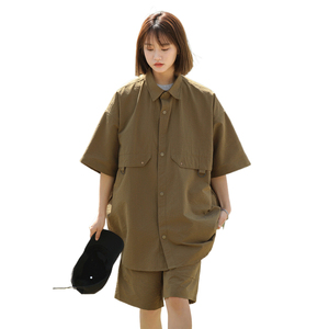 2026新款套装男女同款夏季潮牌百搭泡泡格短袖衬衫套装 C67P85图片