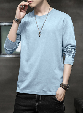 200克纯棉 2301秋男士纯棉圆领长袖T恤大码压标二开T恤 CT6001P14