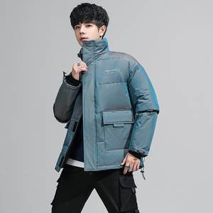国潮工装羽绒服男冬季2021新款短款立领镭射帅气外套 YR2116P100图片