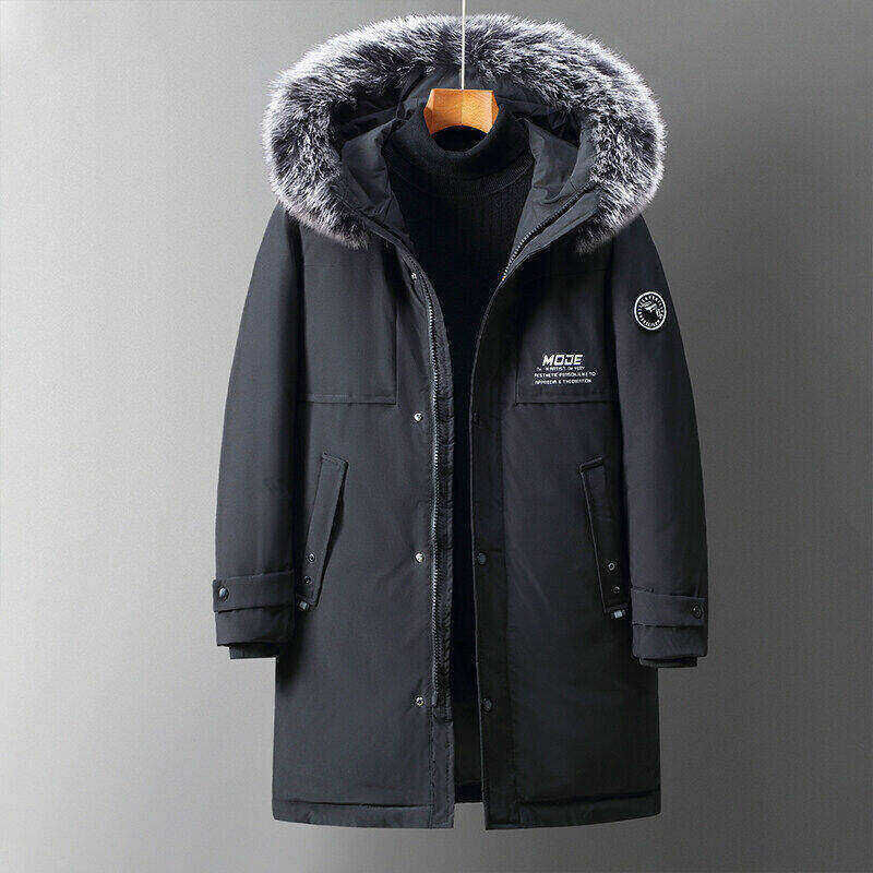 男女情侣款冬季羽绒服中长款连帽大毛领男厚白鸭绒外套YR9868P90，男装羽绒服，星座1902A（原星座1216）
