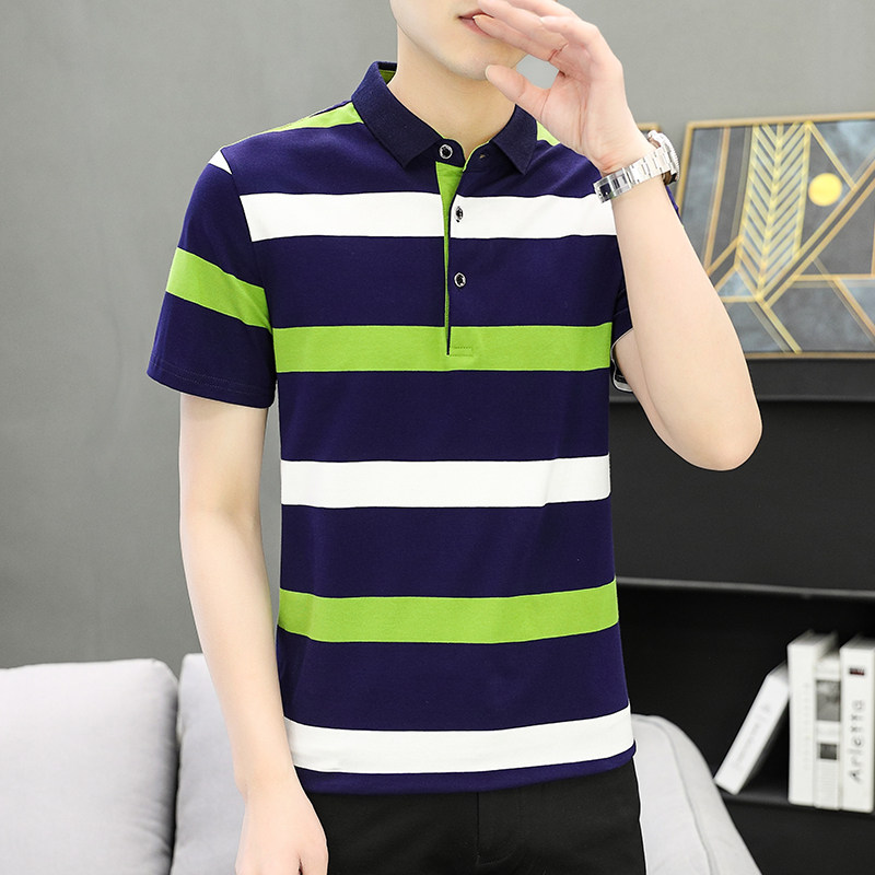 夏季新款男士短袖T恤条纹全棉薄款商务翻领男装polo衫PL8813P35,男装Polo衫,星座1410（原1902A）