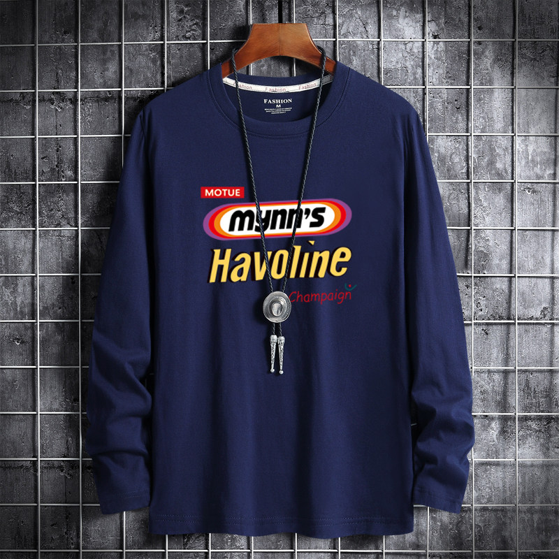 Spring new Korean men's large cotton round neck long sleeve shirt men's fashion rainbow letter