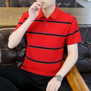 男士POLO衫夏季条纹修身上衣商务短袖T恤衫薄款棉质二开PL3352P36图片