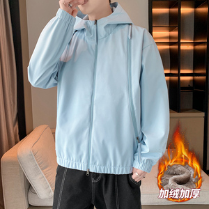 男士加绒防水夹克秋冬宽松情侣拉链口袋纯色连帽防水夹克AJ208P60图片