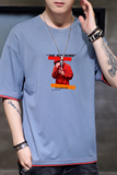 新款韩宽松短袖t恤男半袖纯棉加肥假两件T恤DT1009-红衣男-P20，男装T恤，星座1410（原1902A）