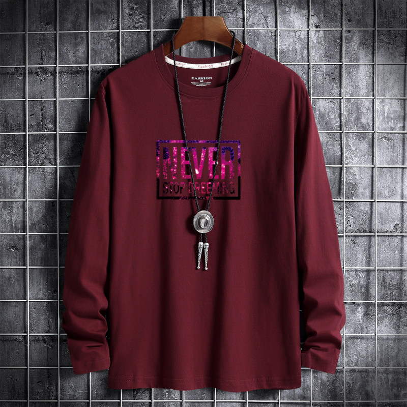 Spring new Korean men's large cotton round neck long sleeve shirt men's fashion