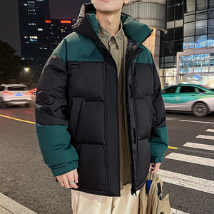 新款男士羽绒服短款连帽拼接潮宽松情侣厚冬季上衣外套 YR1021P70图片