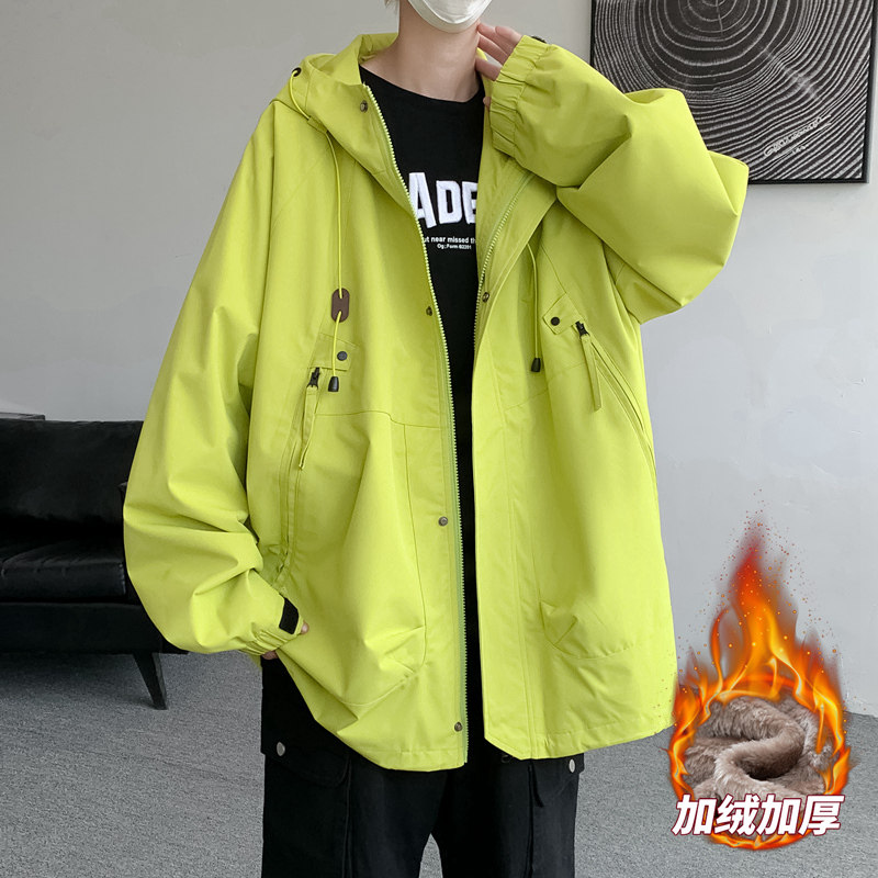 男士加绒防水夹克秋冬美宽松情侣纯色大口袋连帽防水夹克AJ90P60,男装夹克,星座1410（原1902A）