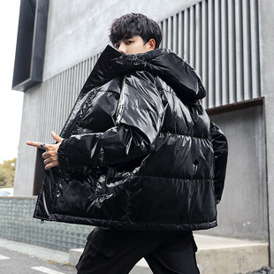 1621冬季爆款时尚情侣款亮面806连帽三条杠短款羽绒服男YR9851P80