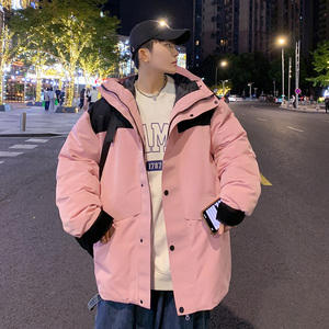 港风立领字母拼接羽绒服秋冬季加厚加绒外套男冬羽绒服YR1220P220图片