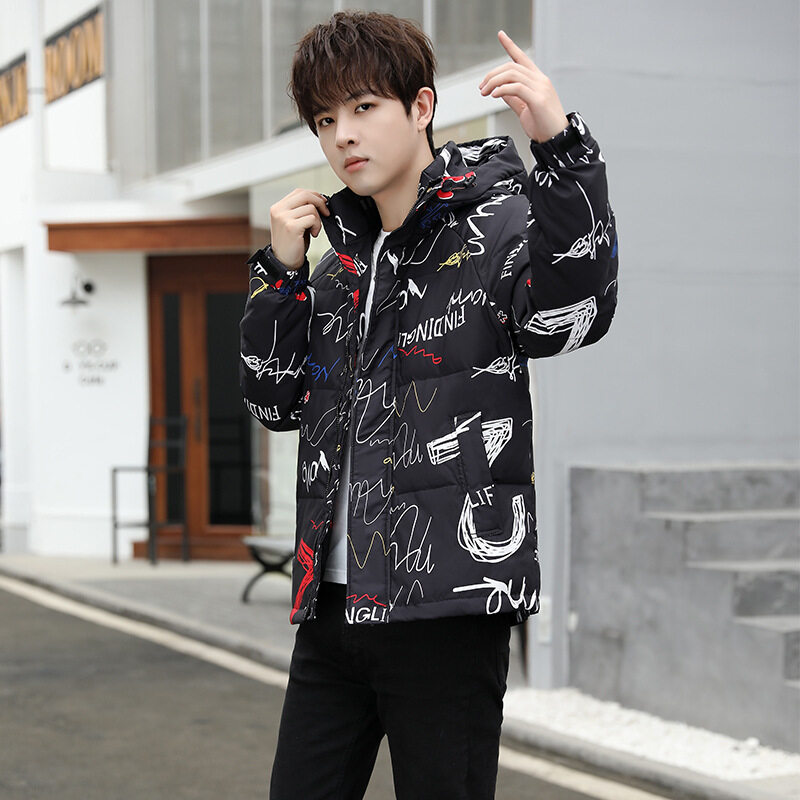 青少年印花开衫连帽休闲加厚羽绒服情侣冬外套YR9862P130,男装羽绒服,星座1410（原1902A）