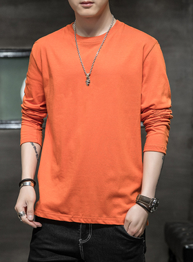 200克纯棉 2023秋男士纯棉圆领长袖T恤大码压标二开T恤 CT6001P14