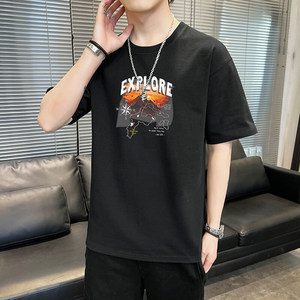 纯棉男士短袖t恤宽松落肩港风半袖情侣T男生体恤加大码 DT2893P16图片