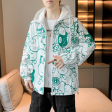 假两件连帽夹克男女同款春秋季涂鸦印花棒球服情侣夹克外套J60P72，男装夹克，星座1410（原1902A）