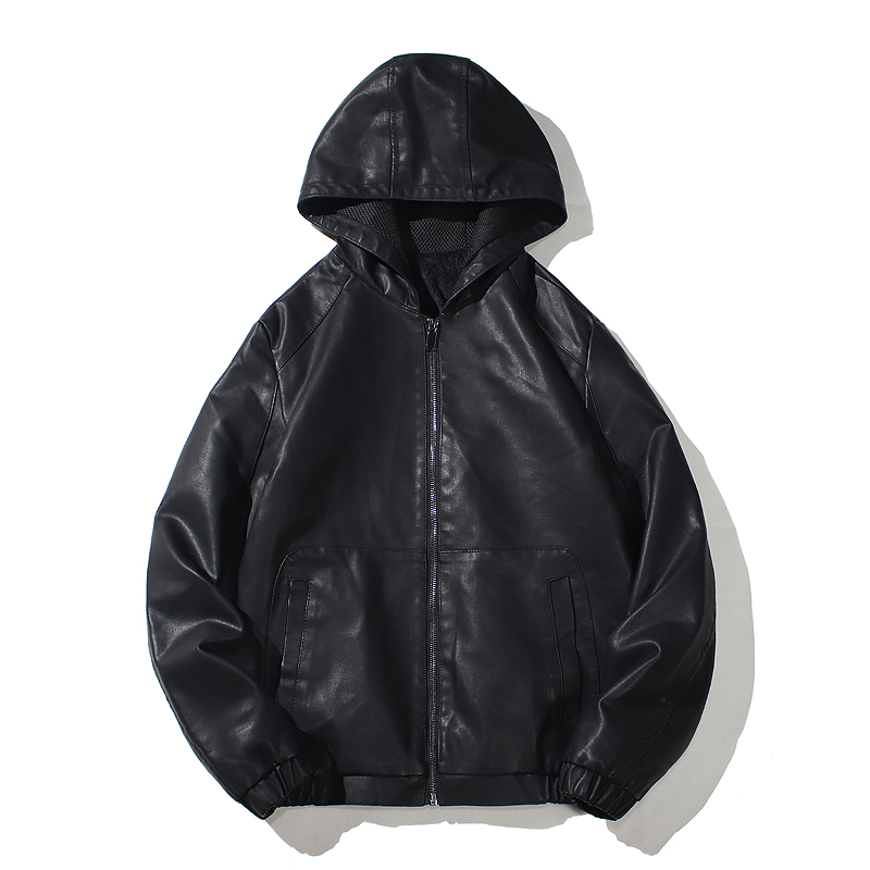 跨境外贸男士外套春秋款皮衣夹克男装PU皮机车服连帽皮衣PY609P68