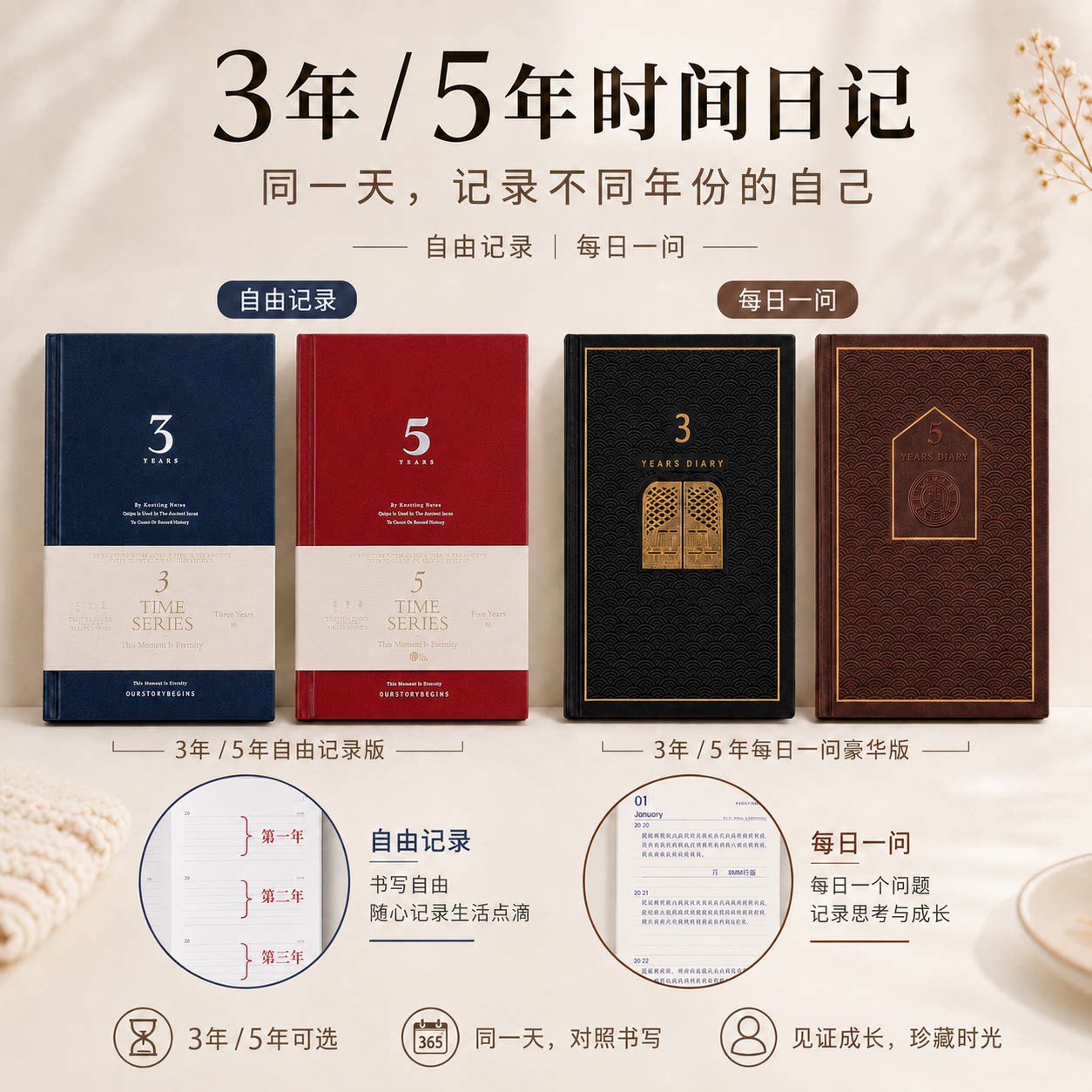 三年五年日本365天计划本手账本2025日程本精装本记事本时间管理