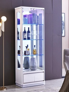 玻璃酒柜展示柜靠墙现代简约家用储物柜带锁小酒柜白色烤漆装 饰柜