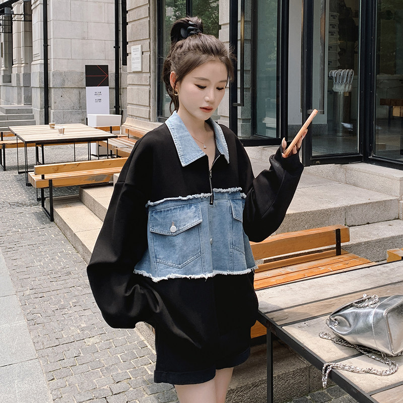 【新品】169-Q04-P120牛仔拼接宽松卫衣-控178,女装卫衣/绒衫,浙宝169A(原263)