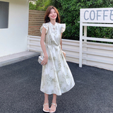 新中式国风盘扣碎花连衣裙女2025夏季新款宽松显瘦甜美小飞袖长裙，女装连衣裙，浙宝169A(原263)