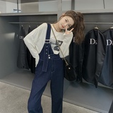 【现货】169-22067款-P110时尚背带牛仔裤阔腿裤控168，女装牛仔裤，浙宝169A(原263)