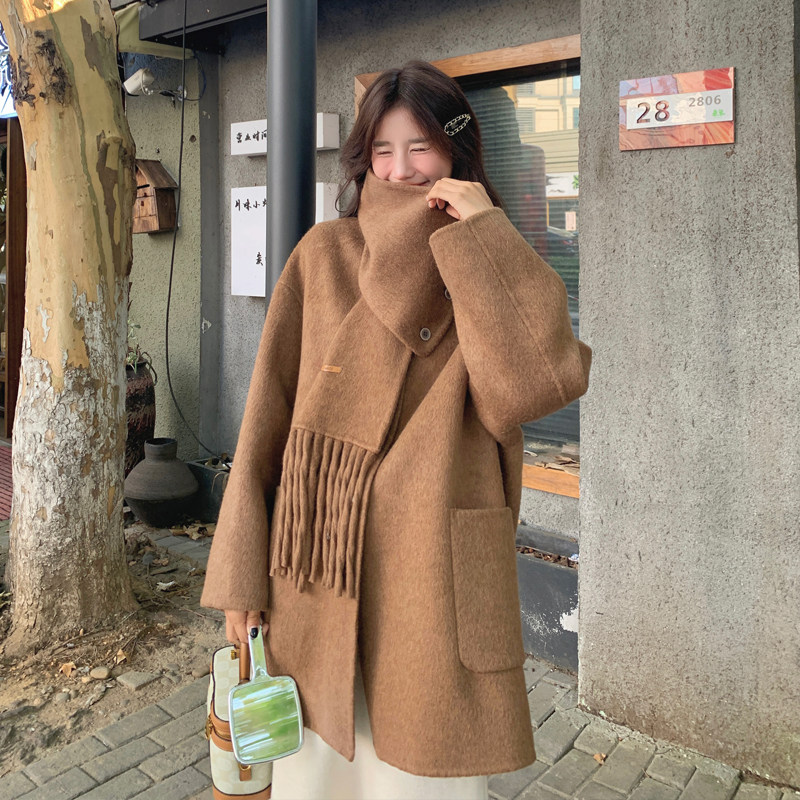 新款现货70毛双面羊绒大衣带围巾169-24084-P280K428,女装毛呢外套,浙宝169A(原263)