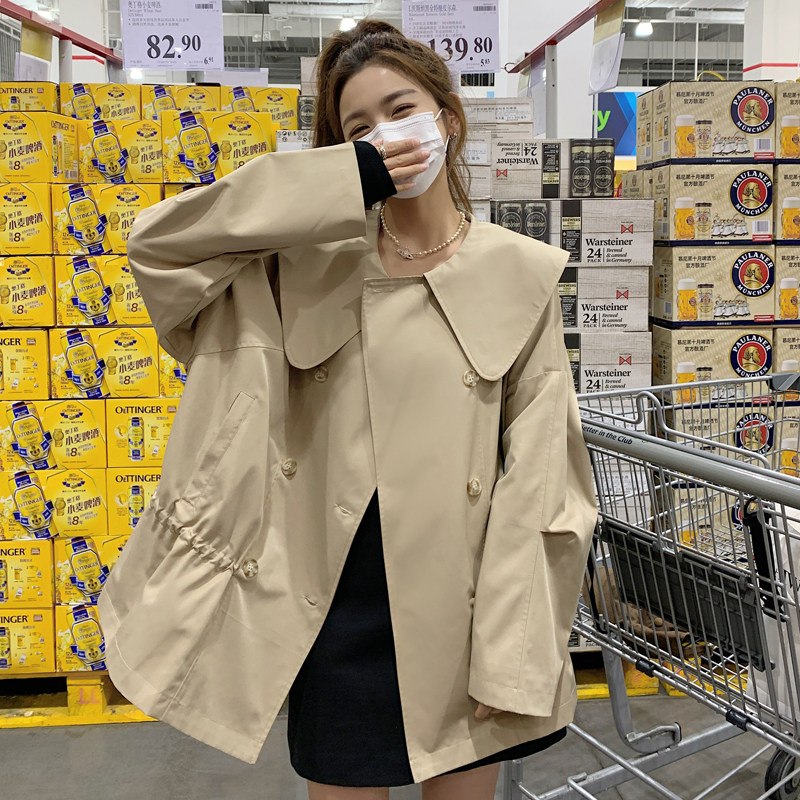 卡其色小个子短款风衣外套女2025春秋新款韩版宽松娃娃领减龄上衣,女装短外套,浙宝169A(原263)