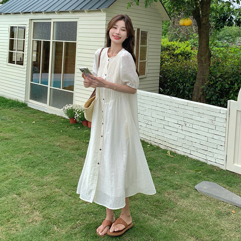 高端精致白色连衣裙女夏季2025新款时尚设计感高个子单排扣衬衫裙,女装连衣裙,浙宝169A(原263)