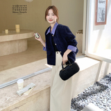 藏青色复古拼接小香风短外套女2025春秋季新款法式小个子显瘦上衣，女装套装/套裙，浙宝169A(原263)