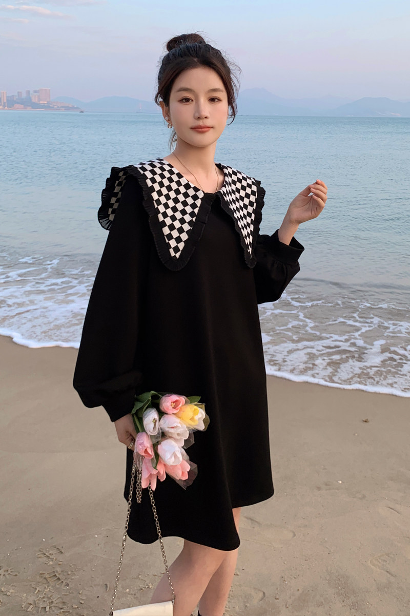 【现货】新款169-2308款P125-棋盘格海军领宽松连衣裙-控188,女装连衣裙,浙宝169A(原263)