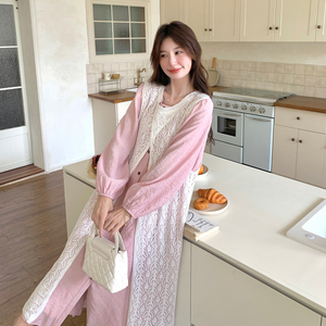 镂空罩衫粉色衬衫连衣裙女2025春季新款韩系甜美减龄潮图片