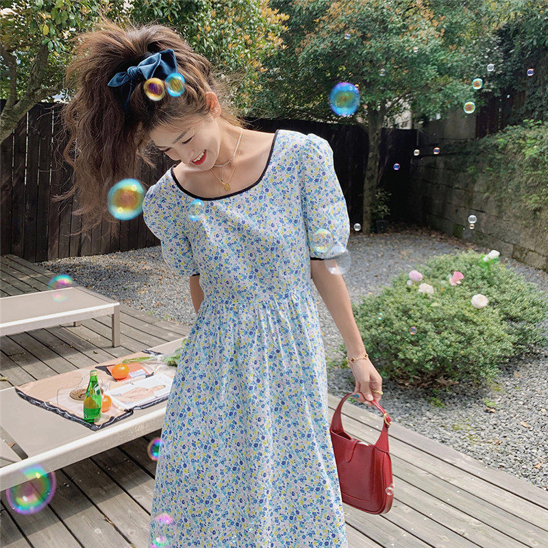 露背碎花连衣裙女夏法式温柔风设计感小个子收腰显瘦初恋茶歇裙子,女装连衣裙,浙宝169A(原263)