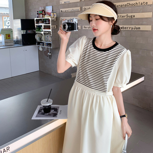 韩版条纹拼接连衣裙女春夏2025年新款温柔风遮肚子减龄宽松A裙子,女装孕妇装,浙宝169A(原263)