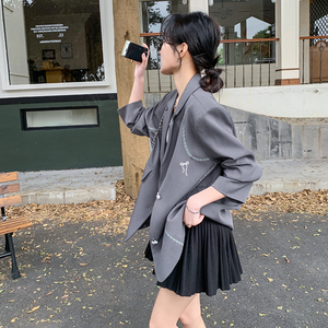 灰色拼接西装外套女2025春季新款韩系气质高级感小个子超好看西服图片