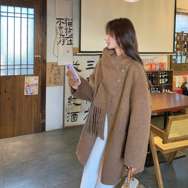 新款现货70毛双面羊绒大衣带围巾169-24084-P280K428,女装毛呢外套,浙宝169A(原263)