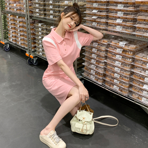 新款169-23078P115-针织拼接露腰有垫肩连衣裙 巨显瘦控168图片