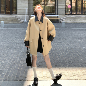 韩版宽松流行工装风外套女2025春秋季新款英伦风休闲显瘦气质风衣图片