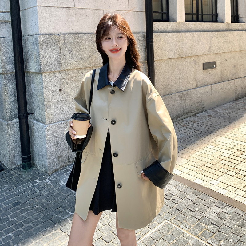 韩版宽松流行工装风外套女2025春秋季新款英伦风休闲显瘦气质风衣图片