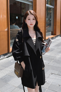 卡其色设计感风衣外套女中长款2025秋新款韩系宽松小个子气质大衣图片