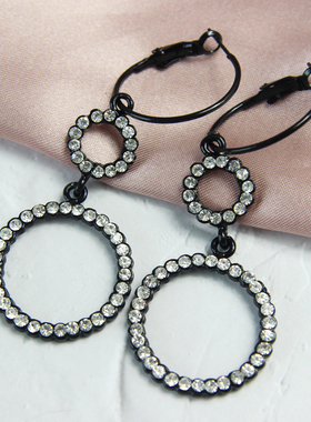 宝贝王瑞欧美外贸饰品日韩首饰黑色烤漆镶钻圆环镶钻耳环BC04