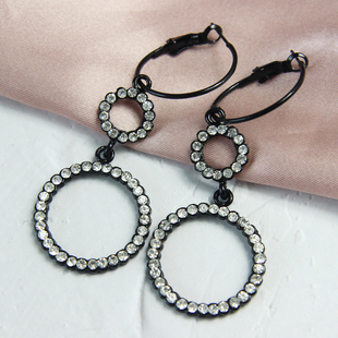 宝贝王瑞欧美外贸饰品日韩首饰黑色烤漆镶钻圆环镶钻耳环BC04