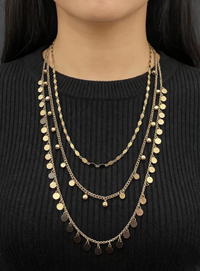 欧美外贸饰品时个性夸张项链女多款项链毛衣链COS金色毛衣链项链