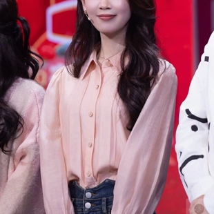 陈瑶晚同款粉色长袖衬衫气质显瘦上衣小众设计感甜美减龄夏小衫