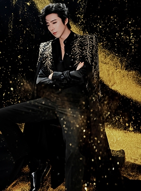 尚品刘宇宁明星同款黑色刺绣西装披肩斗篷大衣男高级痞帅宴会演出