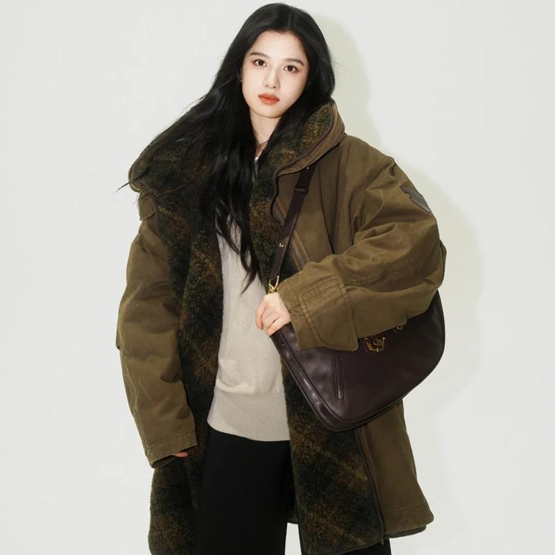 尚品张婧仪明星同款衣服男女情侣款毛绒内胆棉衣特宽松户外工装派