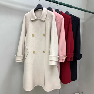 A字版中长款娃娃领小个子修身显瘦裙摆秋冬女双面羊毛呢外套大衣