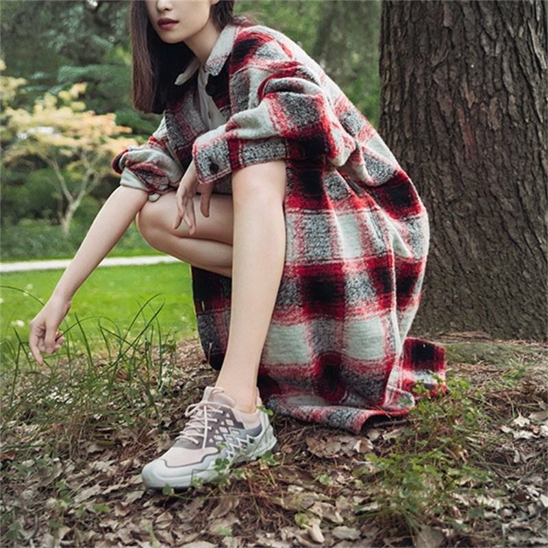 2025新款明星倪妮同款黑白格子条纹撞色毛呢外套羊绒长款大衣