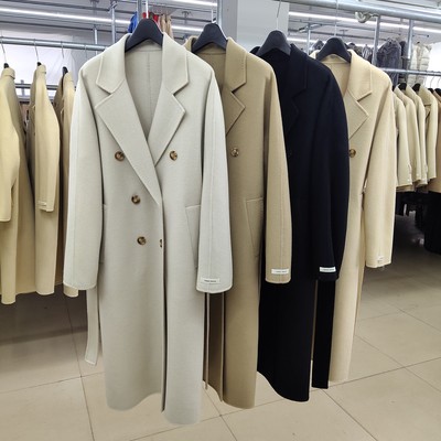 英伦双排扣系带双面羊绒大衣