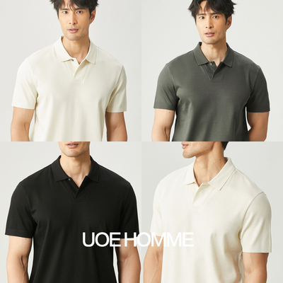 高端长绒棉22针提花面料夏季男士商务休闲燕子领短袖T恤polo衫