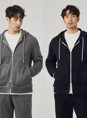 UOE秋冬季意式轻奢Steady高端针织羊毛男士连帽卫衣开衫休闲外套